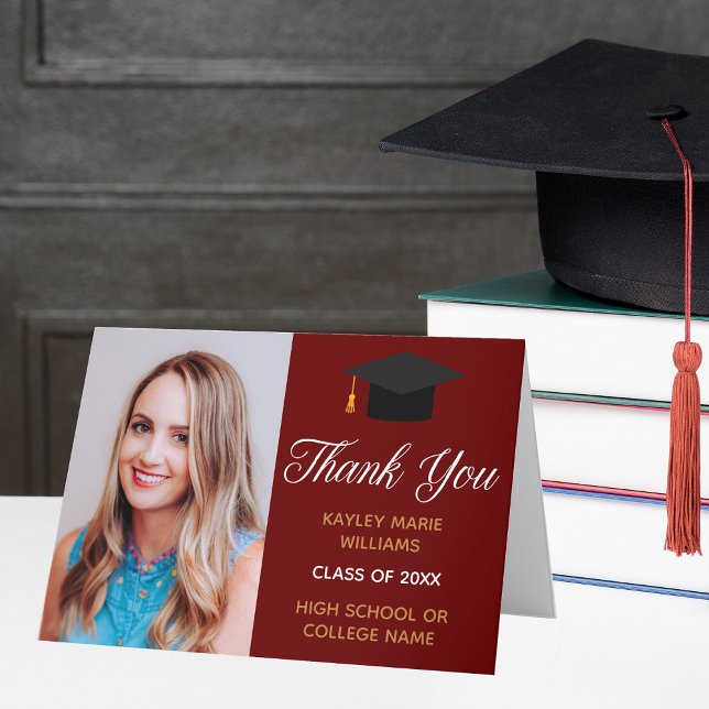 Maroon Gold Graduation Photo 2025 Graduate Thank You Card (Creator Uploaded)