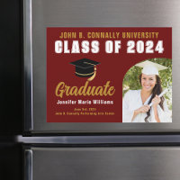 Maroon Gold Graduation Photo Magnetic Card