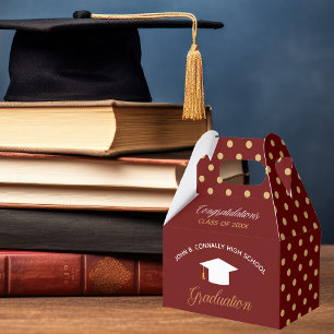 Maroon Gold Graduation Polka Dot Custom 2024 Party Favour Box