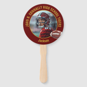 Maroon Gold High School Football Player Photo Hand Fan