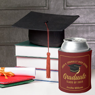 Maroon Gold High School Graduate Custom Graduation Can Cooler
