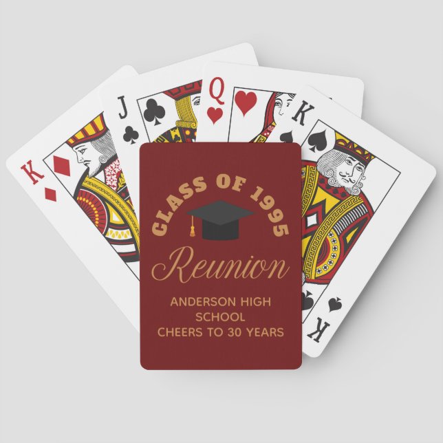 Maroon Gold High School Reunion Personalised Party Playing Cards (Back)