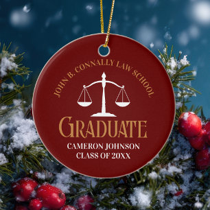 Maroon Gold Law School Graduate Christmas Ceramic Tree Decoration