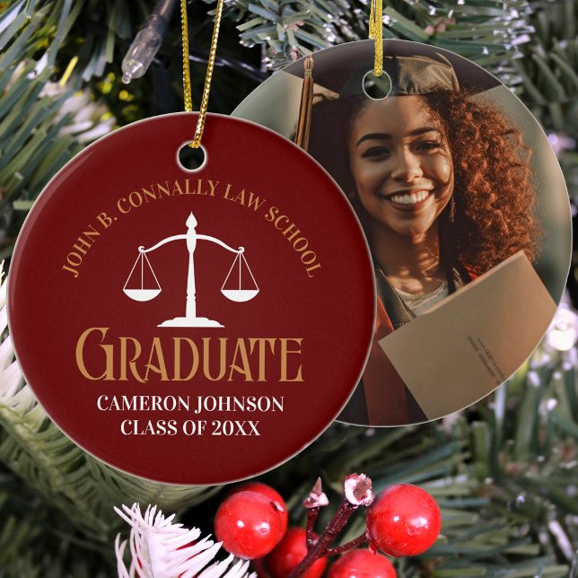 Maroon Gold Law School Graduation Keepsake Ceramic Tree Decoration (Creator Uploaded)