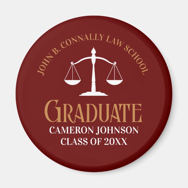 Maroon Gold Law School Graduation Keepsake Magnet (Front)