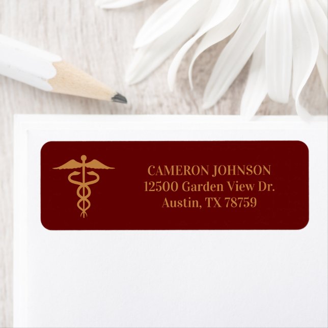 Maroon Gold Medical Caduceus Doctor Return Address (Insitu)