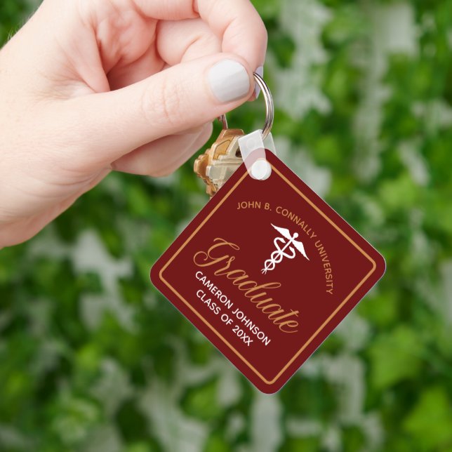 Maroon Gold Medical School Graduation Keepsake Key Ring (Hand)