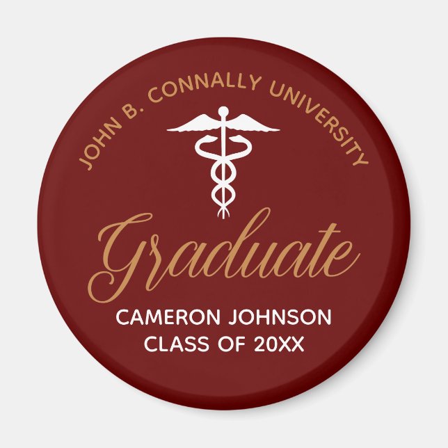 Maroon Gold Medical School Graduation Keepsake Magnet (Front)
