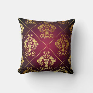 Maroon Gold Ornament Vintage Wallpaper Cushion