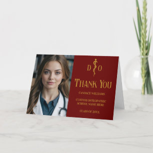 Maroon Gold Osteopathic Doctor Photo Thank You Card
