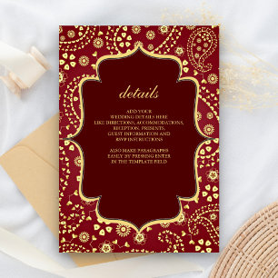 Maroon Gold Paisley Bollywood Style Indian Wedding Enclosure Card
