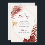 Maroon & Gold Palm Tree Tropical Beach Christmas H Holiday Card<br><div class="desc">Nautical Boutique Co.'s maroon and gold Christmas holiday card features watercolor burgundy and gold tropical greenery and is accented with a pretty watercolor starfish. The text is whimsical hand-lettering paired with modern block typography. The wine, gold, and creamy ivory are reminiscent of tropical beach holidays. Easily customise all text, including...</div>
