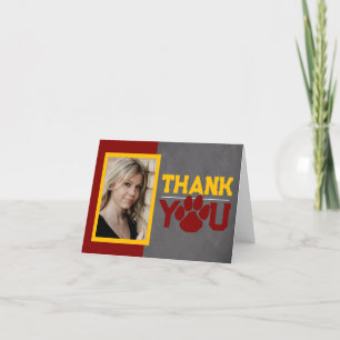 Maroon & Gold Paw Print Graduation Folding 2 Photo Thank You Card
