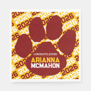Maroon & Gold Personalised Paw Graduation Paper Napkin