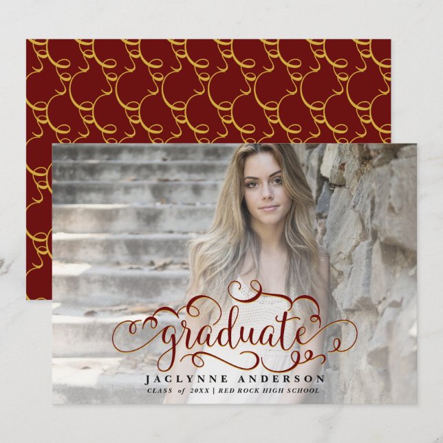 Maroon Gold Photo  Graduation Announcement (Front/Back)