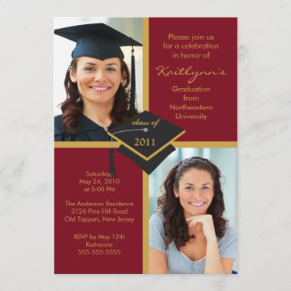 Maroon & Gold Photo Graduation Invitation