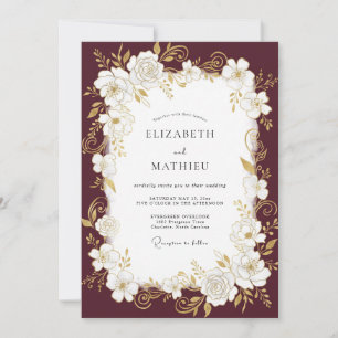 Maroon Gold Rose Wedding Invitation