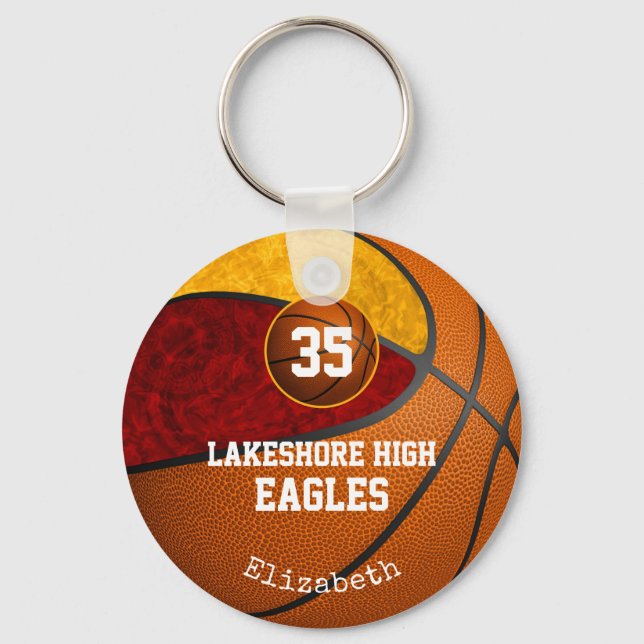 maroon gold school colours girls' basketball key ring (Front)