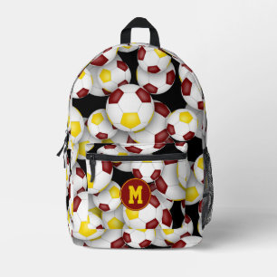 maroon gold soccer balls pattern monogrammed printed backpack