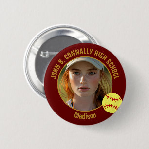 Maroon Gold Softball Player Photo High School 6 Cm Round Badge