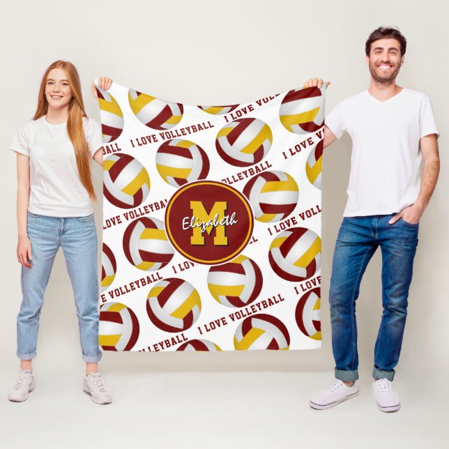 maroon gold sports room I love volleyball pattern Fleece Blanket (In Situ)