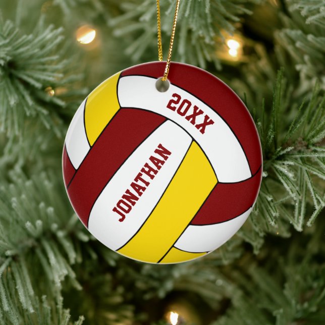 maroon gold sports team colours boys volleyball ceramic tree decoration (Tree)