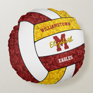 maroon gold sports team colours girls volleyball round cushion