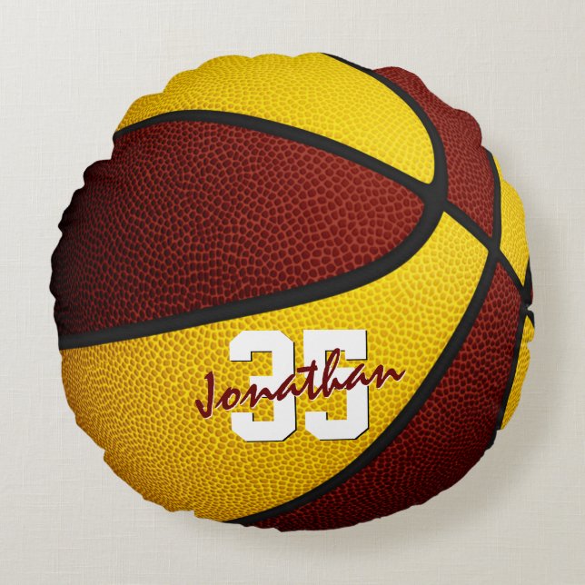 maroon gold team colours boy girl basketball decor round cushion (Front)