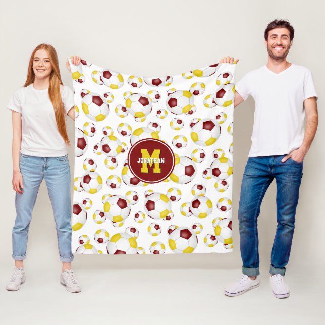 maroon gold team colours boys girls soccer sports fleece blanket (In Situ)