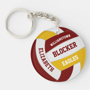 maroon gold team colours personalised volleyball key ring