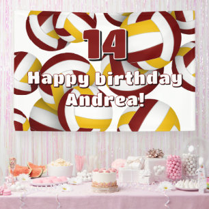 maroon gold team colours volleyballs birthday part banner