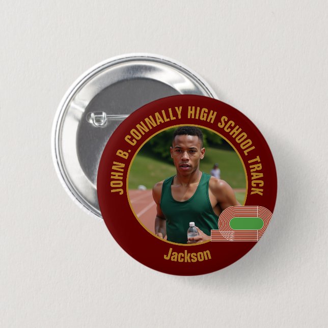 Maroon Gold Track Team Photo Runner 6 Cm Round Badge (Front & Back)
