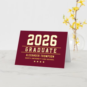 Maroon Gold Varsity Graduation Thank You 2026 Foil Greeting Card