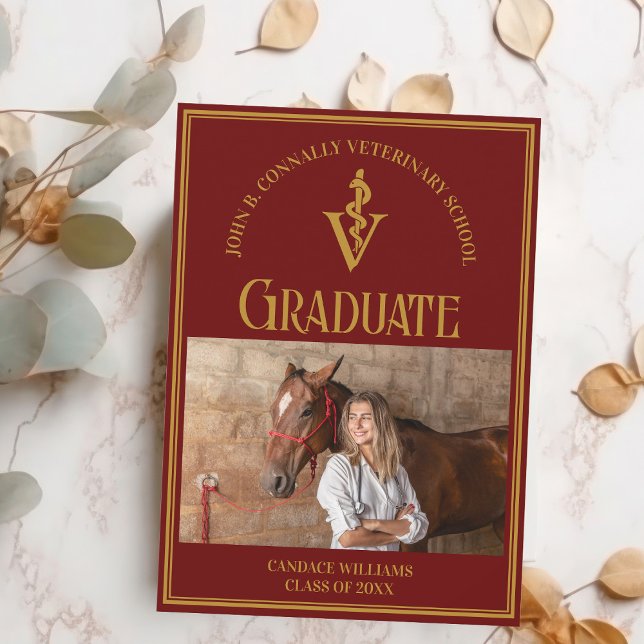 Maroon Gold Veterinary School Photo Graduation Announcement (Creator Uploaded)