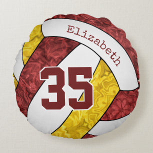 maroon gold volleyball girly team colours round cushion