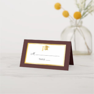Maroon Gold White Grad Cap Place Cards