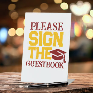 Maroon, Gold & White Guestbook Graduation Table Pedestal Sign