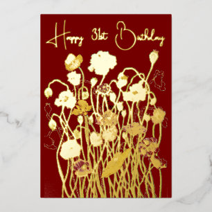 Maroon & Gold Wild Poppy Watercolor aged Birthday