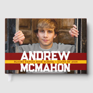 Maroon & Gold Yellow Photo Graduation Personalised Guest Book