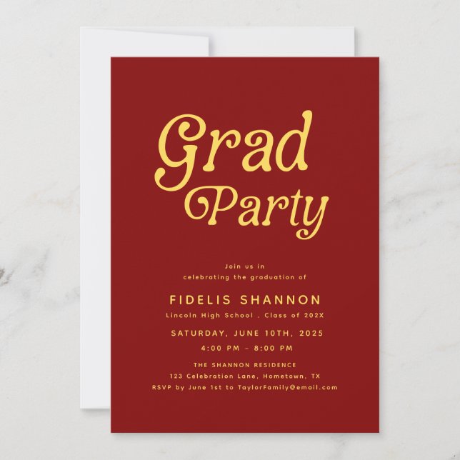 Maroon Grad Party Retro Graduation Invitation (Front)