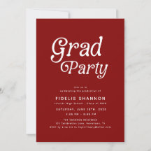Maroon Grad Party Retro Graduation Invitation