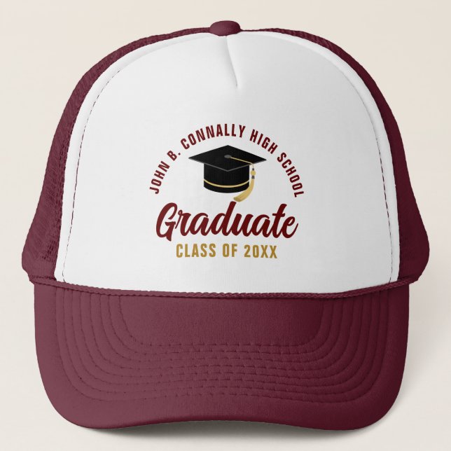 Maroon Graduate Custom Class of 2025 Graduation Trucker Hat (Front)