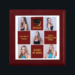 Maroon Graduate Photo Collage Custom Graduation Gift Box<br><div class="desc">A classy custom senior graduate photo collage graduation gift box with classic maroon squares and gold script for a high school senior graduating with the class of 2023. Customise with your senior portrait pictures, school name and graduating for a great personalised graduation present. It features a 5 photograph template separated...</div>