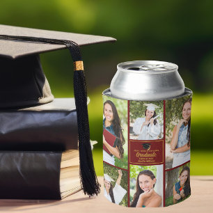 Maroon Graduate Photo Collage Graduation Party Can Cooler