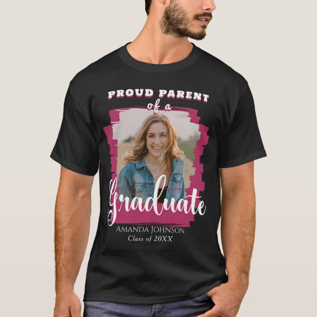 Maroon Graduate Photo Proud Parent Graduation T-Shirt (Front)