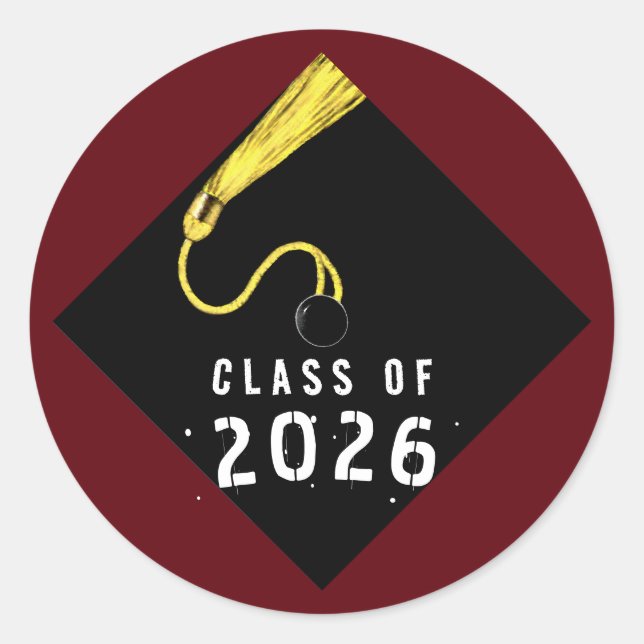 Maroon Graduation 2026 Classic Round Sticker (Front)