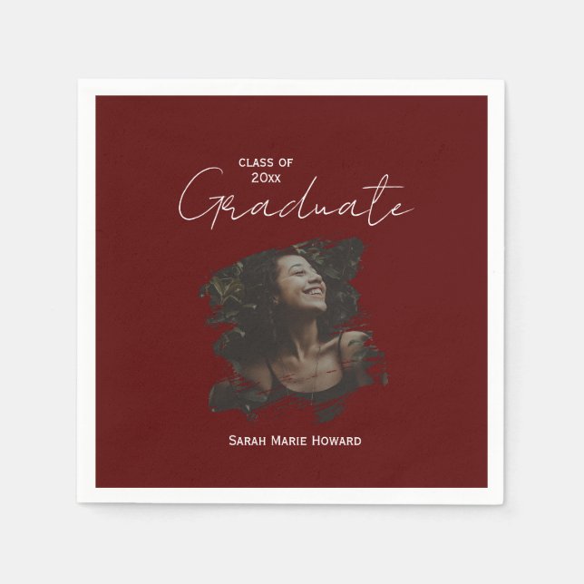 Maroon Graduation Customisable Photo and Text Napkin (Front)