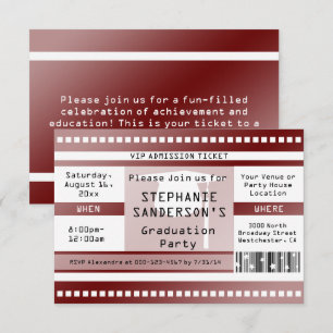 Maroon Graduation or Party Admission Ticket Invitation