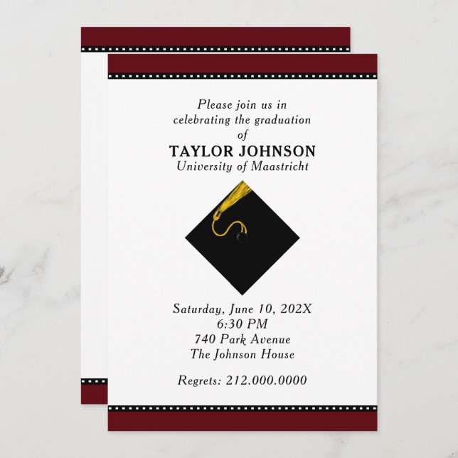 Maroon Graduation Party Invitations (Front/Back)