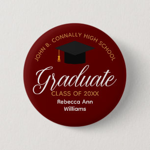 Maroon Graduation Personalised 2025 Graduate 6 Cm Round Badge